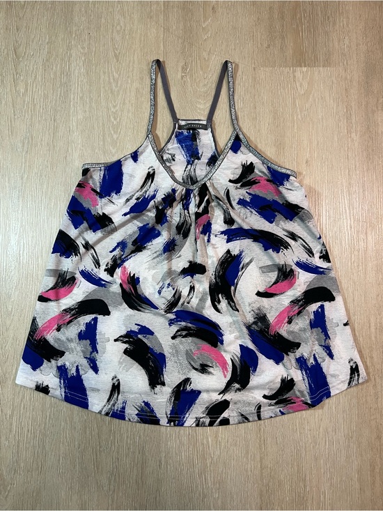 Suzy Shier Tops - Y2K Suzy Shier Chic Sleeveless Abstract Brushstroke Print Tank Top Shimmer Strap